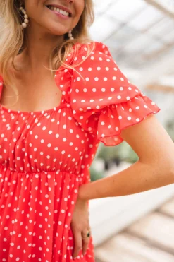 Robes-EASY-CLOTHES Robe Talou corail - à pois blancEasy Clothes À pois blanc