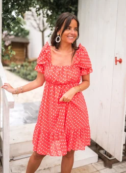 Robes-EASY-CLOTHES Robe Talou corail - à pois blancEasy Clothes À pois blanc
