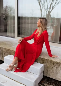 Robes-EASY-CLOTHES Robe Tary rouge | Robe de soirée | Prêt-à-porter en ligne | Easy Clothes Rouge       