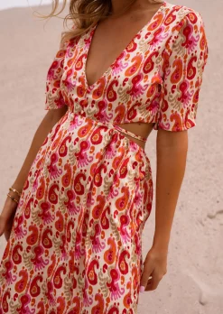 Robes-EASY-CLOTHES Robe Tatiana - Motifs Roses & Oranges - Vêtements Easy Clothes Rose et orange       