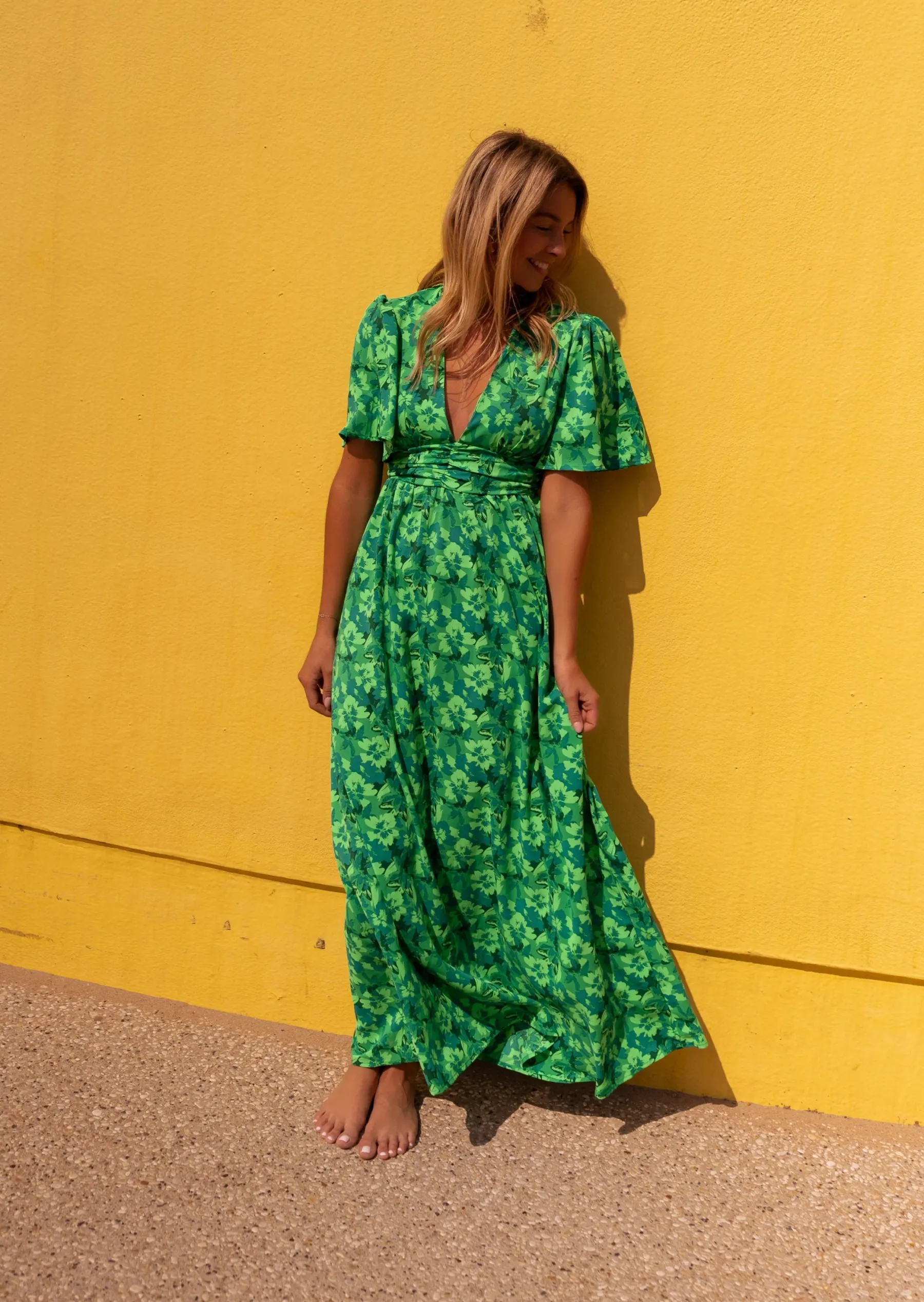 Robes-EASY-CLOTHES Robe Tiphaine verte à motifs | Robe longue dos nu | Prêt-à-porter en ligne | Easy Clothes Verte à motifs