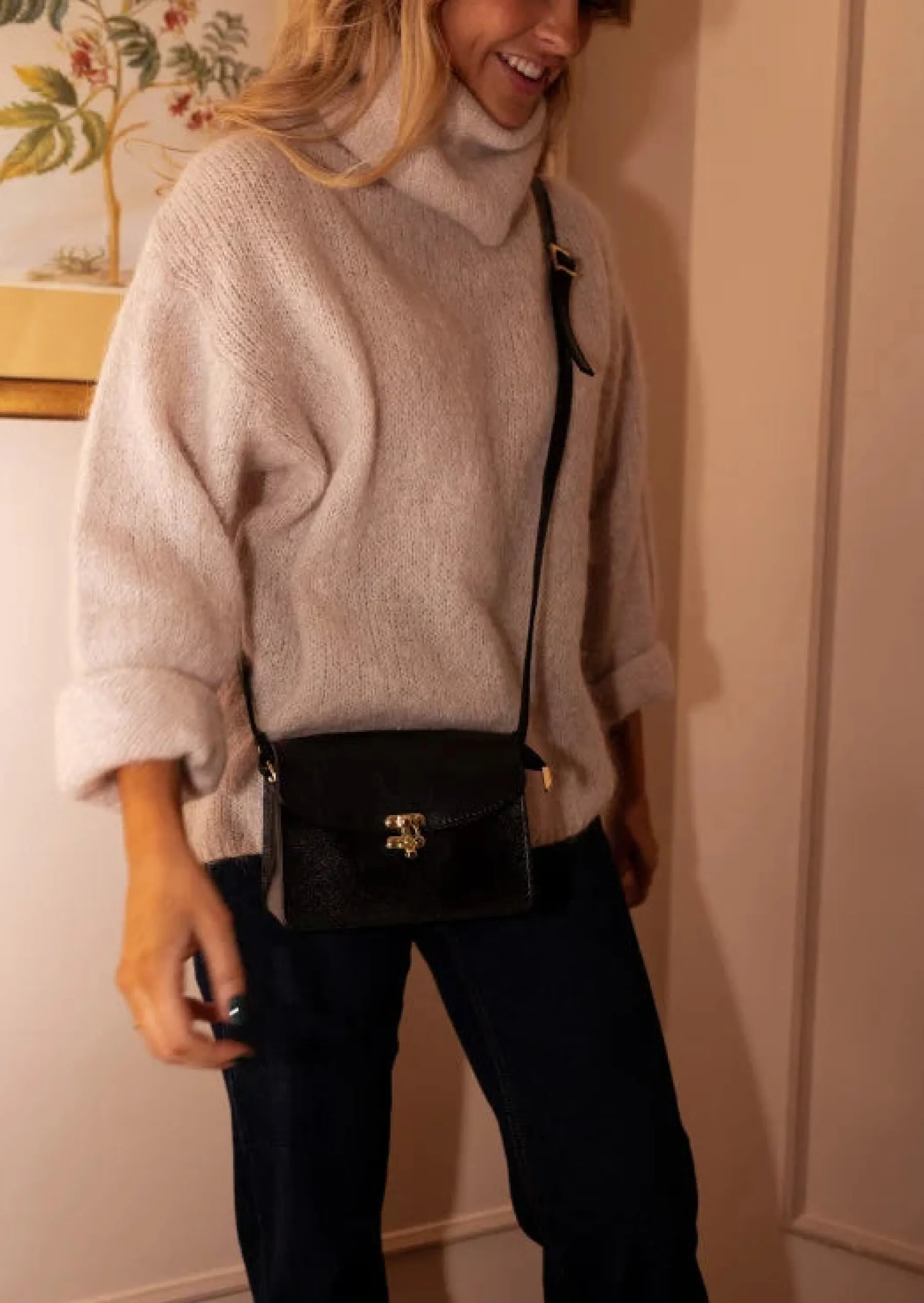 Sacs & Pochettes-EASY-CLOTHES Sac Alecia Noir - Effet Cuir - Détails DorésEasy Clothes Noir