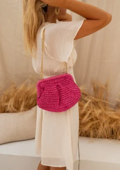 Sacs & Pochettes-EASY-CLOTHES Sac Jerry Rose - Matière Raphia - Poche Intérieure - Accessoires Easy Clothes Rose       