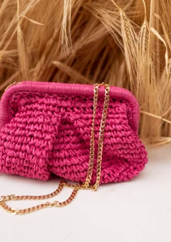 Sacs & Pochettes-EASY-CLOTHES Sac Jerry Rose - Matière Raphia - Poche Intérieure - Accessoires Easy Clothes Rose       