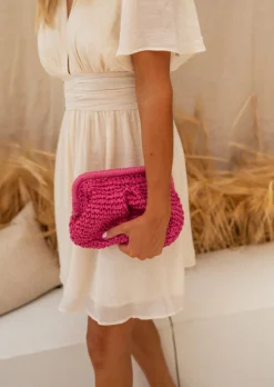 Sacs & Pochettes-EASY-CLOTHES Sac Jerry Rose - Matière Raphia - Poche Intérieure - Accessoires Easy Clothes Rose       