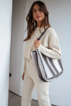 Sacs & Pochettes-EASY-CLOTHES Sac Leah - gris à lignesEasy Clothes Gris à lignes       
