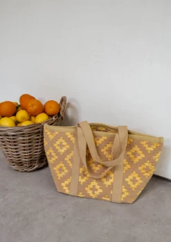 Sacs & Pochettes-EASY-CLOTHES Sac Lovell beige et jaune | Sac tressé coloré | Prêt-à-porter en ligne | Easy Clothes Beige et jaune       