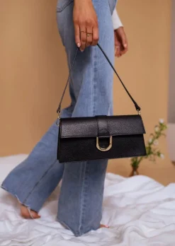 Sacs & Pochettes-EASY-CLOTHES Sac Noir Rectangulaire | Jama | Boucle dorée | Easy Clothes Noir       