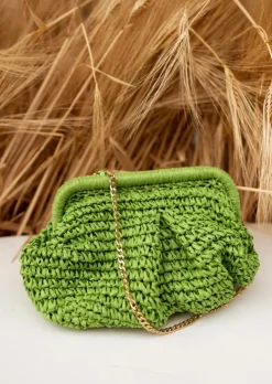 Sacs & Pochettes-EASY-CLOTHES Sac Raphia Vert - Jerry - Poche Intérieure - Accessoires Easy Clothes Vert       