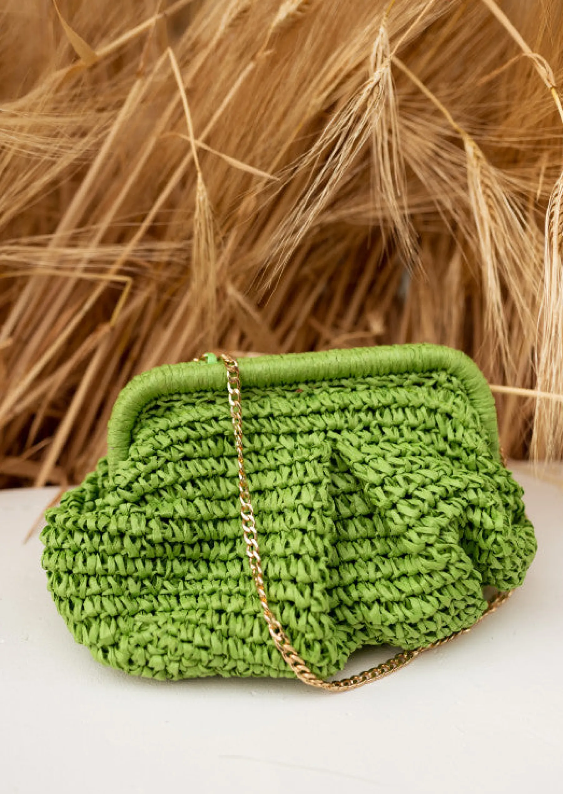 Sacs & Pochettes-EASY-CLOTHES Sac Raphia Vert - Jerry - Poche Intérieure - Accessoires Easy Clothes Vert
