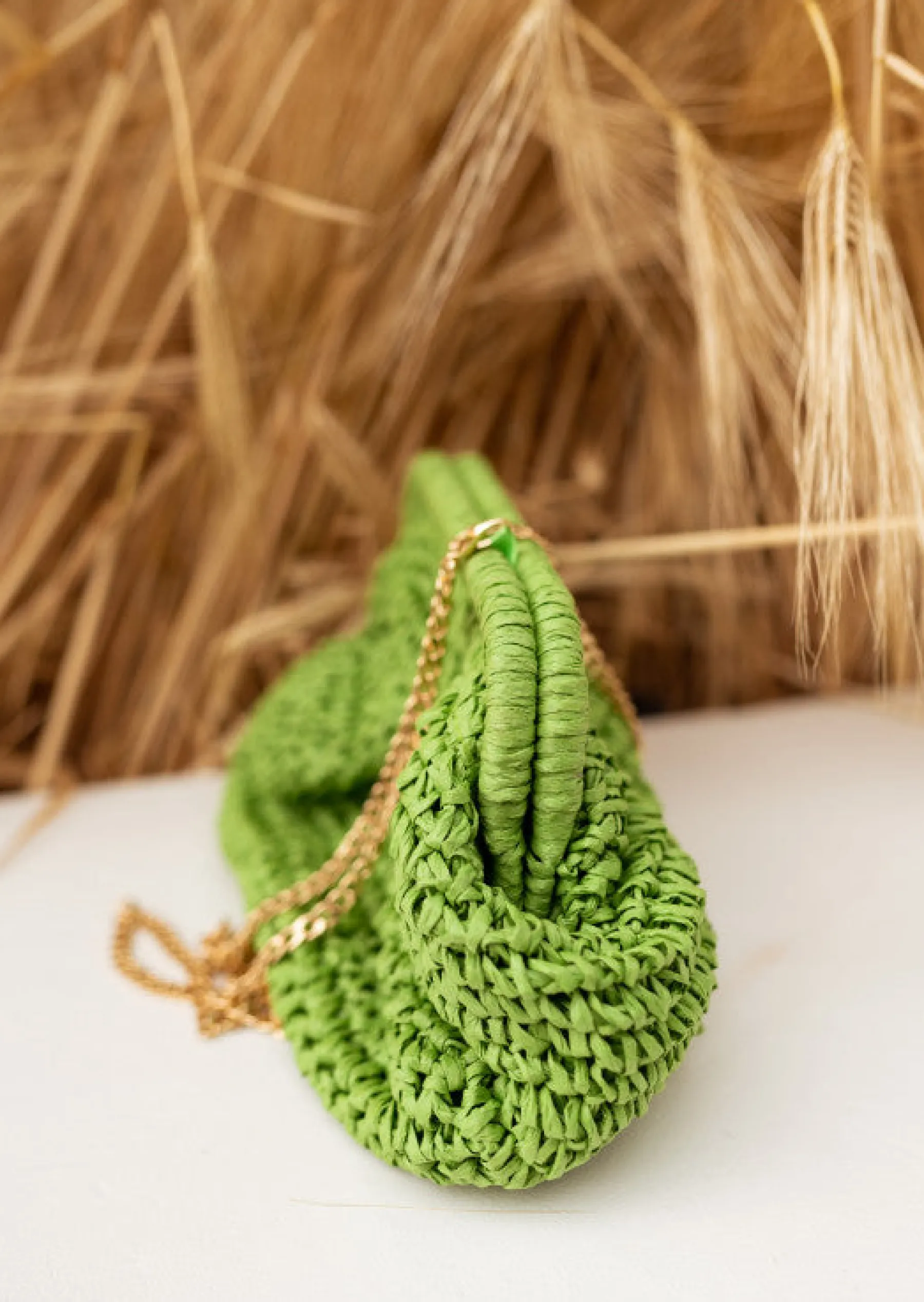 Sacs & Pochettes-EASY-CLOTHES Sac Raphia Vert - Jerry - Poche Intérieure - Accessoires Easy Clothes Vert