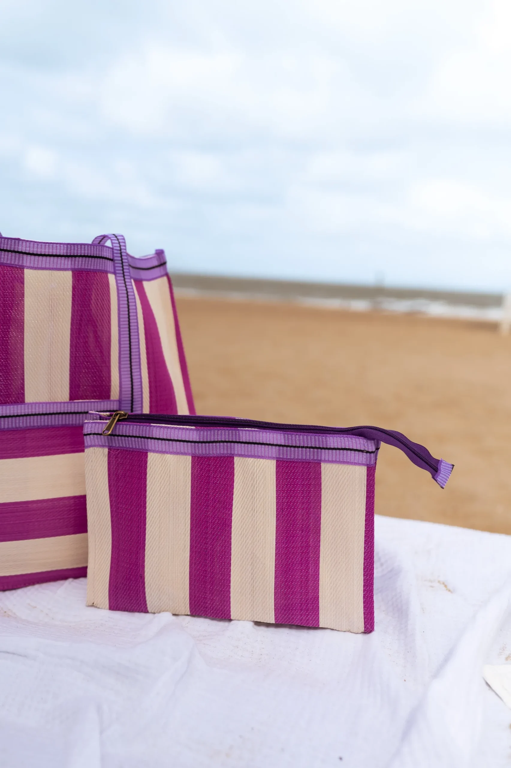 Sacs & Pochettes-EASY-CLOTHES Sac Sevana à lignes rose | Sac de plage ligné | Prêt-à-porter en ligne | Easy Clothes Rose