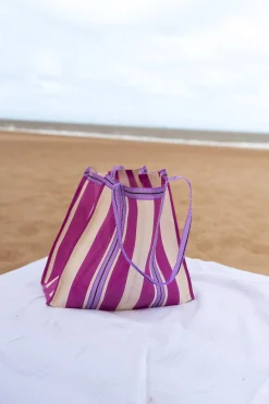 Sacs & Pochettes-EASY-CLOTHES Sac Sevana à lignes rose | Sac de plage ligné | Prêt-à-porter en ligne | Easy Clothes Rose