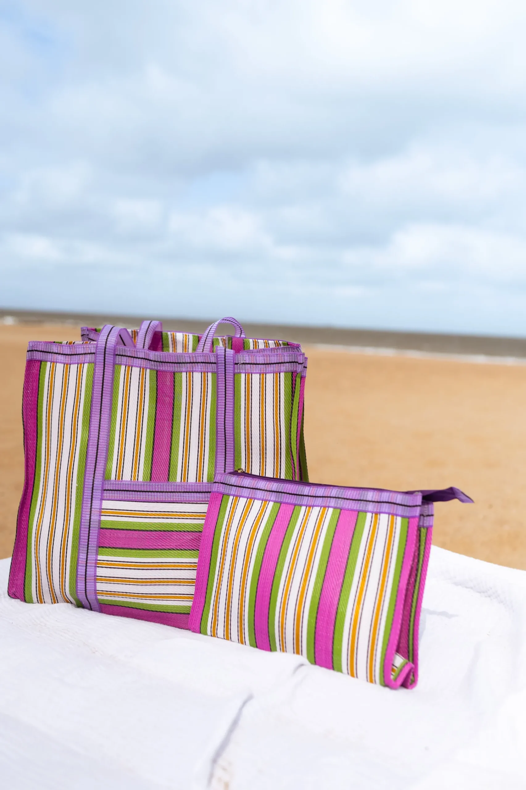 Sacs & Pochettes-EASY-CLOTHES Sac Sevana à lignes vert | Sac de plage ligné | Prêt-à-porter en ligne | Easy Clothes Vert