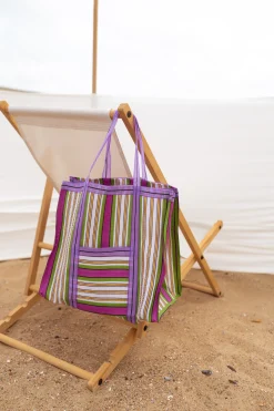 Sacs & Pochettes-EASY-CLOTHES Sac Sevana à lignes vert | Sac de plage ligné | Prêt-à-porter en ligne | Easy Clothes Vert