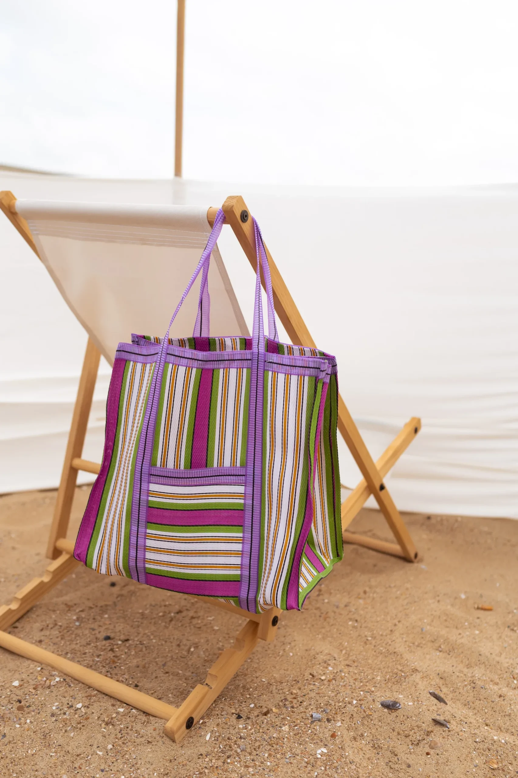Sacs & Pochettes-EASY-CLOTHES Sac Sevana à lignes vert | Sac de plage ligné | Prêt-à-porter en ligne | Easy Clothes Vert