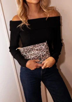 Sacs & Pochettes-EASY-CLOTHES Sac Syla - Léopard Brillant - Chaine ArgentéeEasy Clothes Léopard brillant       
