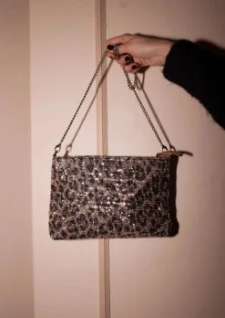 Sacs & Pochettes-EASY-CLOTHES Sac Syla - Léopard Brillant - Chaine ArgentéeEasy Clothes Léopard brillant