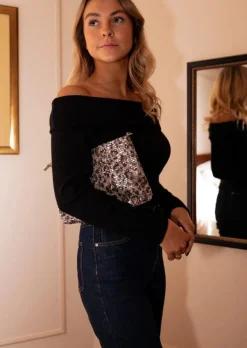 Sacs & Pochettes-EASY-CLOTHES Sac Syla - Léopard Brillant - Chaine ArgentéeEasy Clothes Léopard brillant