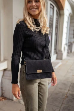 Sacs & Pochettes-EASY-CLOTHES Sac Trika noir en daim | Sac à bandoulière | Prêt-à-porter en ligne | Easy Clothes Noir en daim       