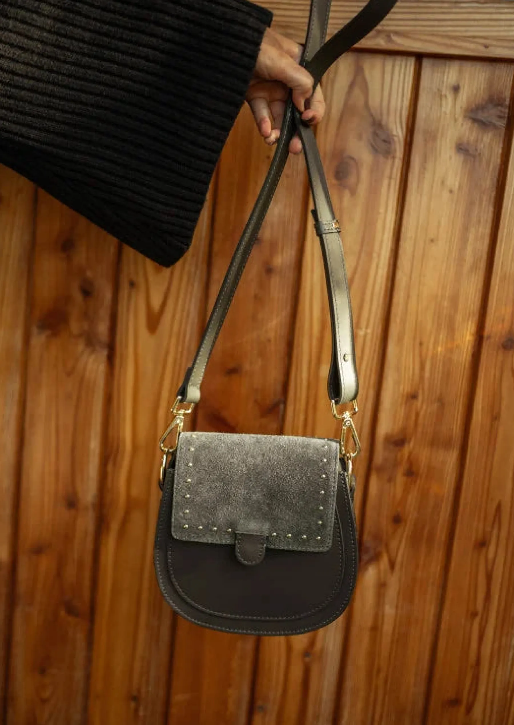 Sacs & Pochettes-EASY-CLOTHES Sac Willow - Kaki - Cuir & DaimEasy Clothes Kaki