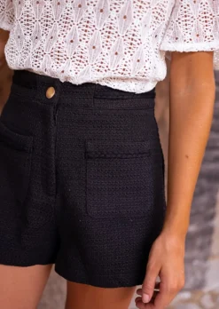 Jupes & Shorts-EASY-CLOTHES Short Adrian Noir - Effet Tweed - Vêtements FemmeEasy Clothes Noir