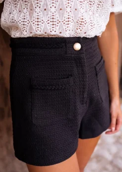 Jupes & Shorts-EASY-CLOTHES Short Adrian Noir - Effet Tweed - Vêtements FemmeEasy Clothes Noir       