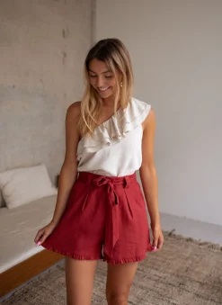 Jupes & Shorts-EASY-CLOTHES Short Dorian - terracotta en linEasy Clothes Terracotta en lin       