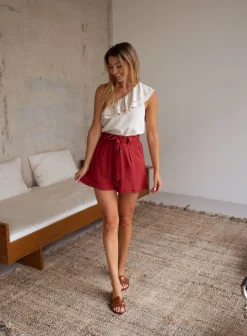Jupes & Shorts-EASY-CLOTHES Short Dorian - terracotta en linEasy Clothes Terracotta en lin       