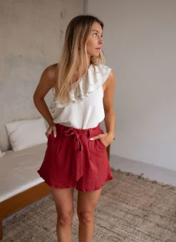 Jupes & Shorts-EASY-CLOTHES Short Dorian - terracotta en linEasy Clothes Terracotta en lin       