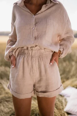 Jupes & Shorts-EASY-CLOTHES Short Irini - beige en linEasy Clothes Beige en lin       