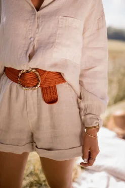 Jupes & Shorts-EASY-CLOTHES Short Irini - beige en linEasy Clothes Beige en lin       