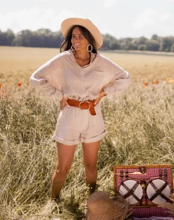Jupes & Shorts-EASY-CLOTHES Short Irini - beige en linEasy Clothes Beige en lin       