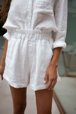 Jupes & Shorts-EASY-CLOTHES Short Irini - blanc en linEasy Clothes Blanc en lin