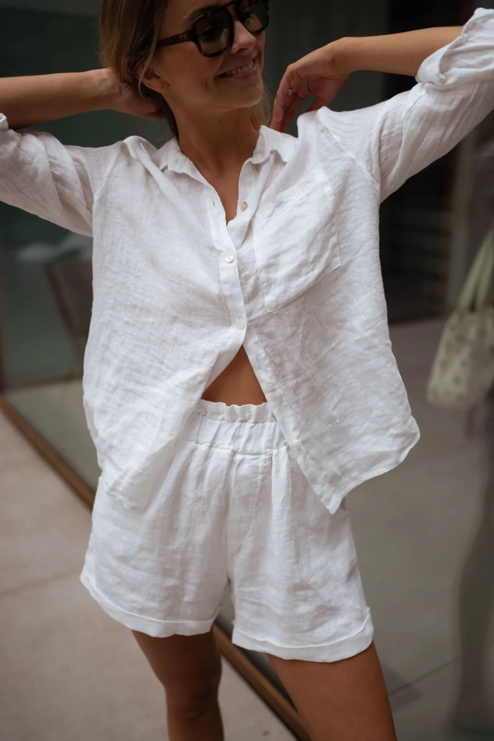 Jupes & Shorts-EASY-CLOTHES Short Irini - blanc en linEasy Clothes Blanc en lin