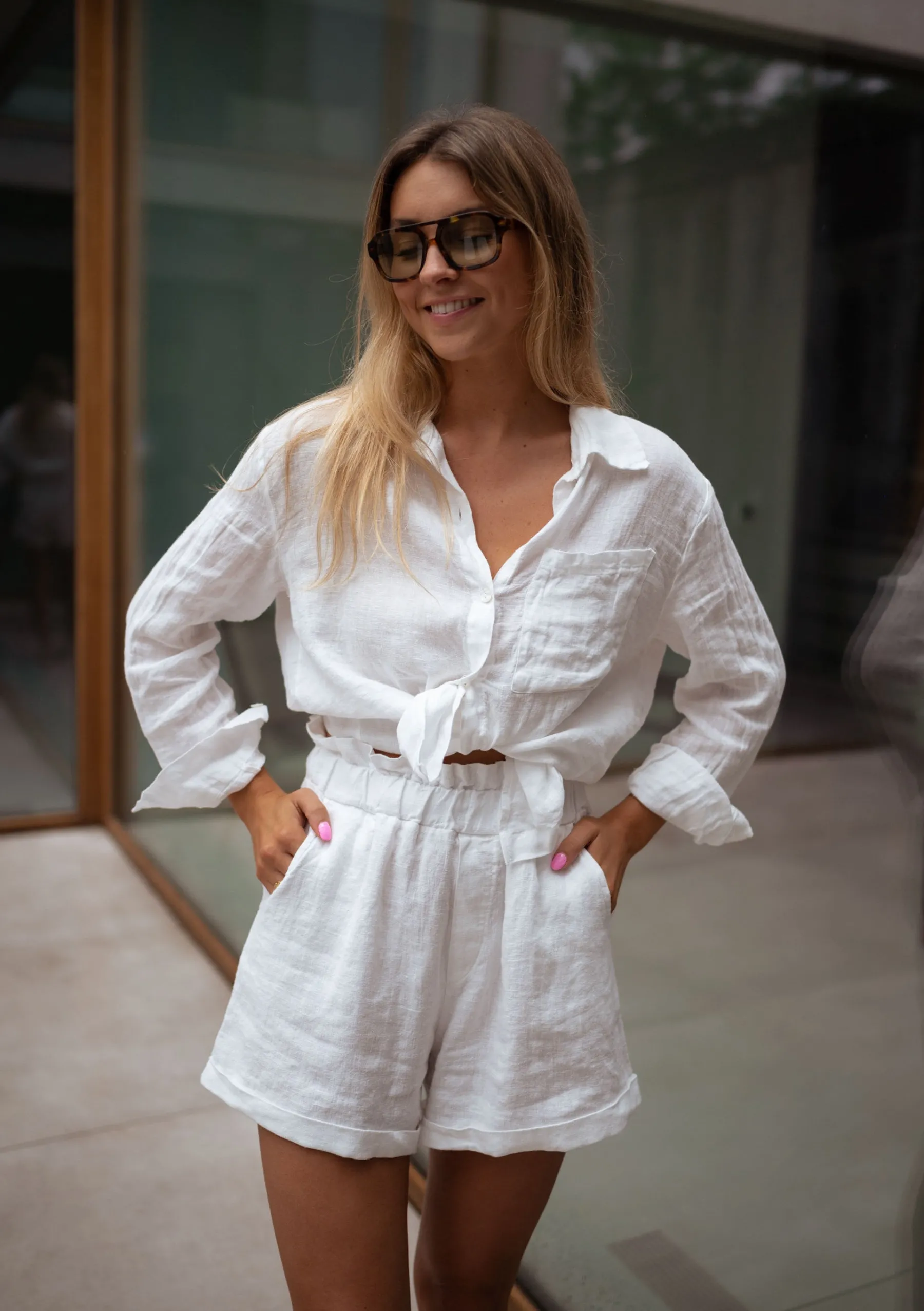 Jupes & Shorts-EASY-CLOTHES Short Irini - blanc en linEasy Clothes Blanc en lin