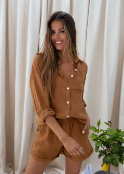 Jupes & Shorts-EASY-CLOTHES Short Irini - ocre en linEasy Clothes Ocre en lin       