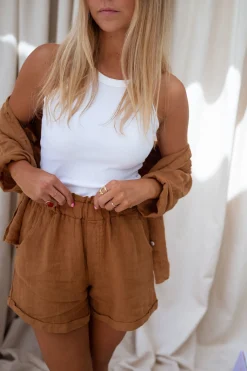 Jupes & Shorts-EASY-CLOTHES Short Irini - ocre en linEasy Clothes Ocre en lin       