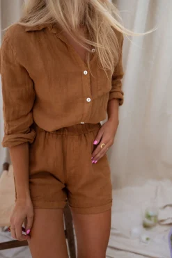 Jupes & Shorts-EASY-CLOTHES Short Irini - ocre en linEasy Clothes Ocre en lin       
