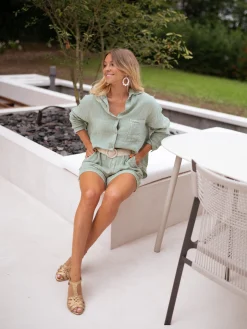 Jupes & Shorts-EASY-CLOTHES Short Irini - vert en linEasy Clothes Vert en lin