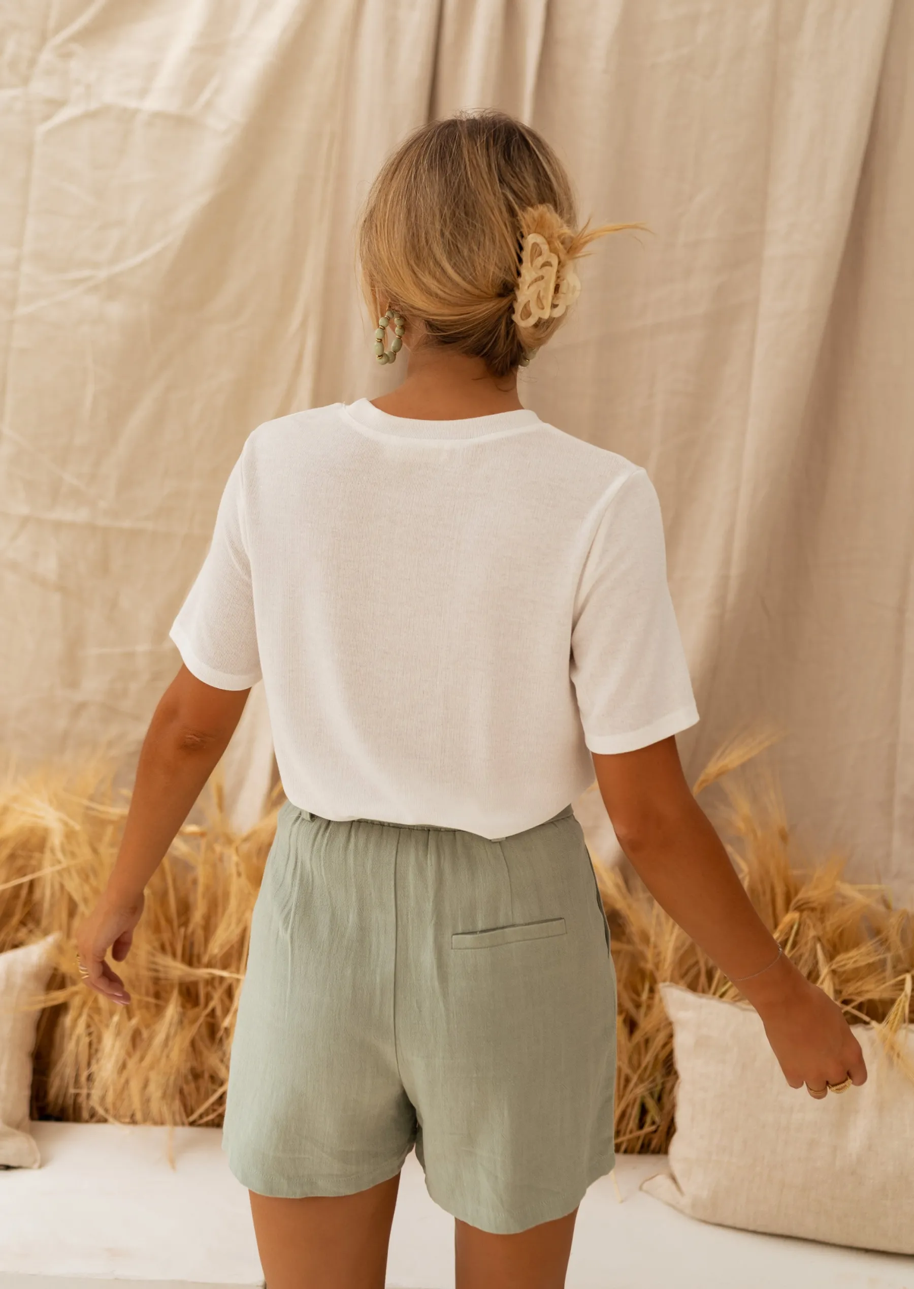 Jupes & Shorts-EASY-CLOTHES Short Nadia Kaki | Coton | Vêtements Easy Clothes Kaki