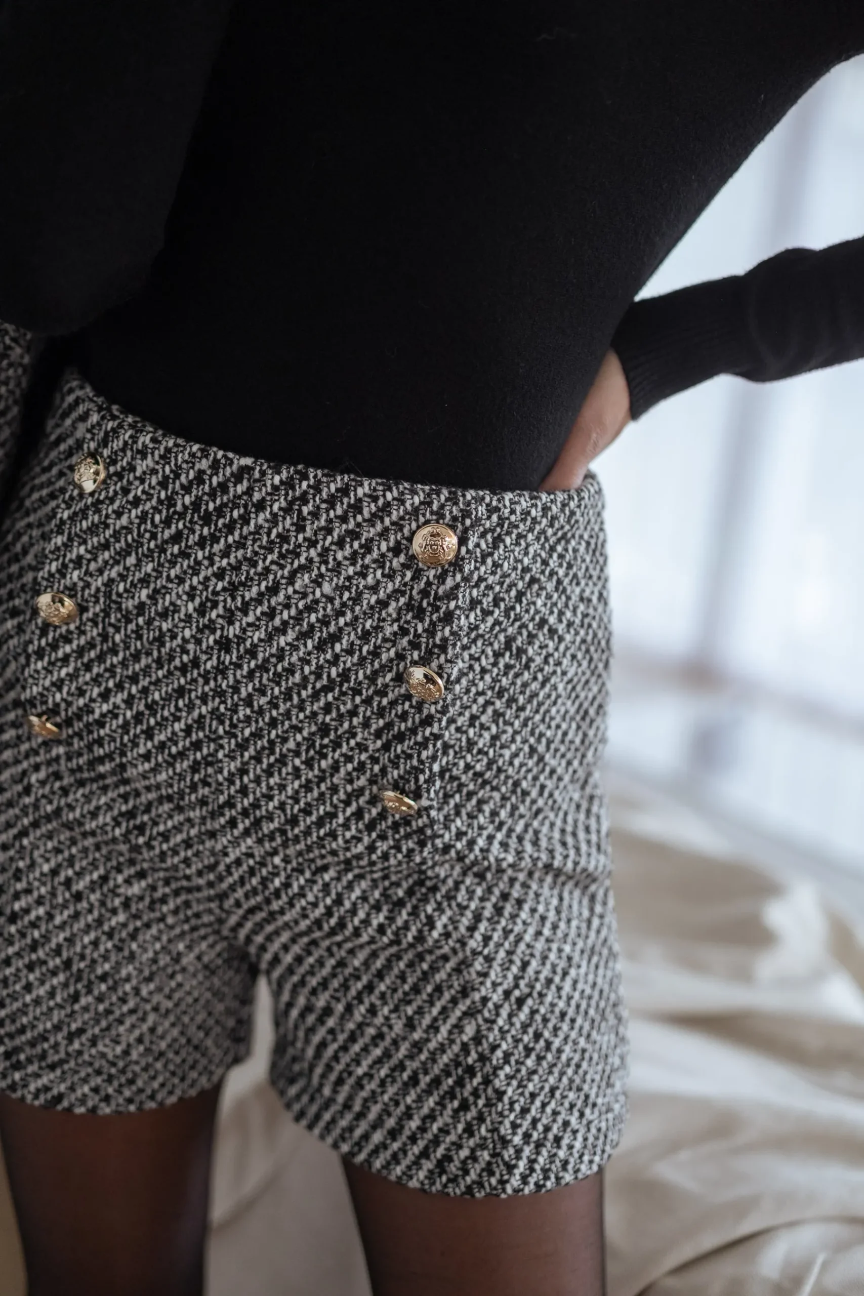 Jupes & Shorts-EASY-CLOTHES Short Roman - en tweed noir et blancEasy Clothes En tweed noir et blanc