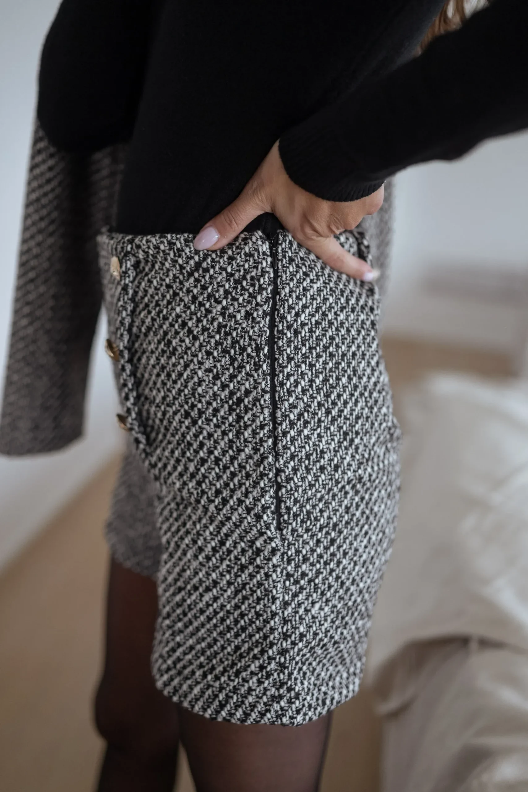 Jupes & Shorts-EASY-CLOTHES Short Roman - en tweed noir et blancEasy Clothes En tweed noir et blanc