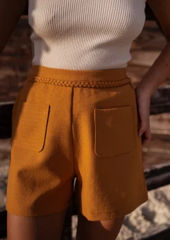 Jupes & Shorts-EASY-CLOTHES Short Tressy Marron - Poches à l'Avant - Finitions TresséesEasy Clothes Ocre
