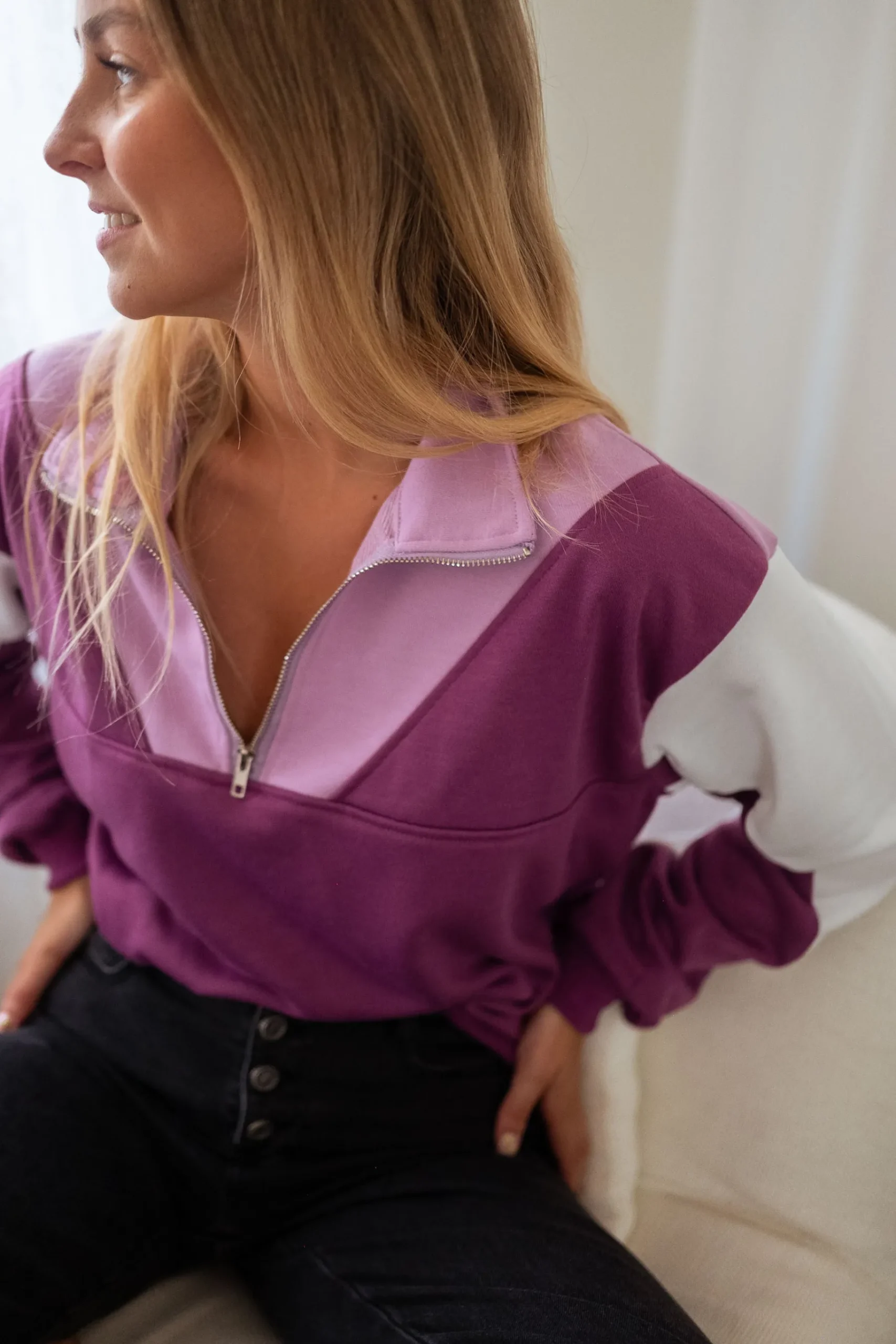 Pulls & Gilets-EASY-CLOTHES Sweat Elisabeth - mauve et écruEasy Clothes Mauve et écru