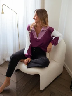 Pulls & Gilets-EASY-CLOTHES Sweat Elisabeth - mauve et écruEasy Clothes Mauve et écru