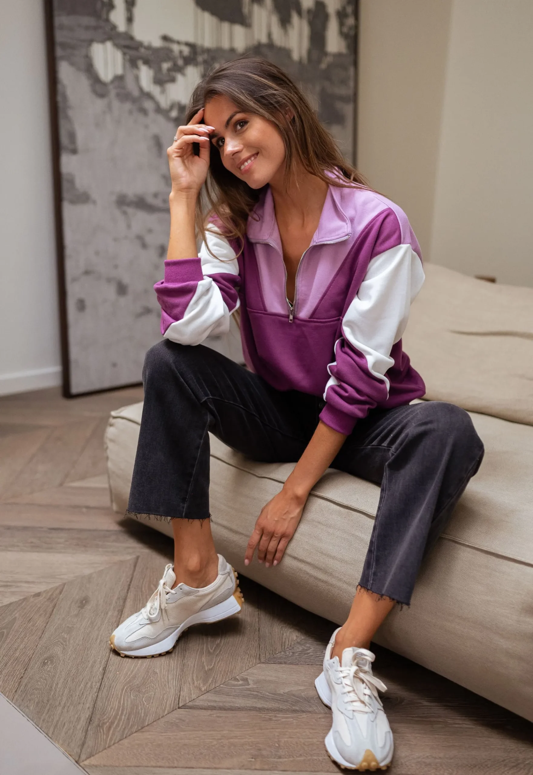 Pulls & Gilets-EASY-CLOTHES Sweat Elisabeth - mauve et écruEasy Clothes Mauve et écru