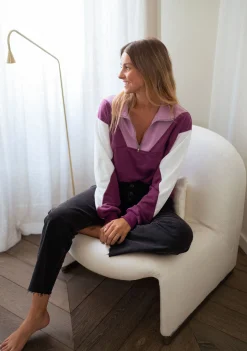 Pulls & Gilets-EASY-CLOTHES Sweat Elisabeth - mauve et écruEasy Clothes Mauve et écru