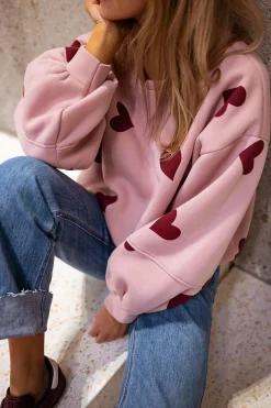Pulls & Gilets-EASY-CLOTHES Sweat Fiona - Rose à coeursEasy Clothes Rose à coeurs
