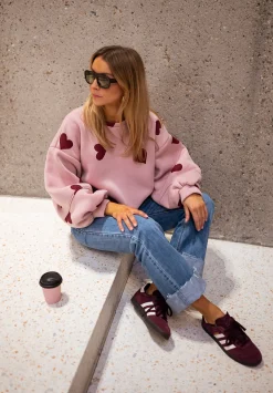Pulls & Gilets-EASY-CLOTHES Sweat Fiona - Rose à coeursEasy Clothes Rose à coeurs